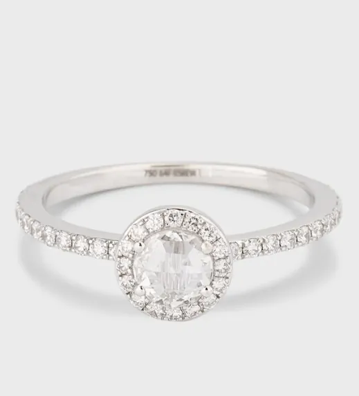 Scallop 18K White Gold Rose Cut and Brilliant Diamond Scallop Solitaire Ring
